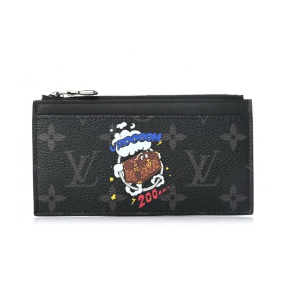 LOUIS VUITTON Monogram Eclipse Calfskin Trunk Coin Card Holder Black Canvas Leat - Picture 5 of 10